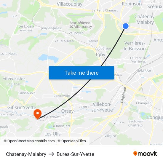 Chatenay-Malabry to Bures-Sur-Yvette map