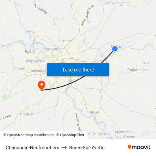Chauconin-Neufmontiers to Bures-Sur-Yvette map