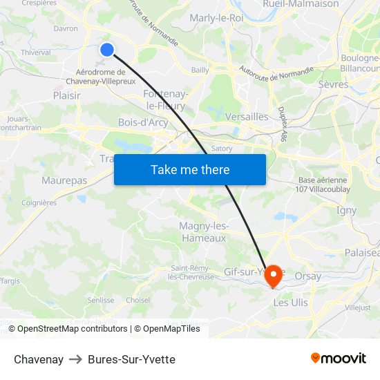 Chavenay to Bures-Sur-Yvette map