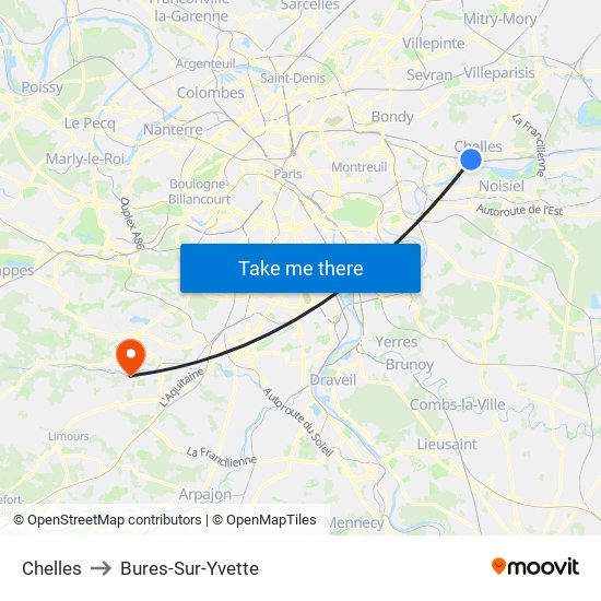 Chelles to Bures-Sur-Yvette map