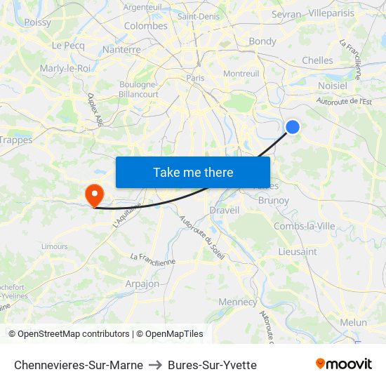 Chennevieres-Sur-Marne to Bures-Sur-Yvette map