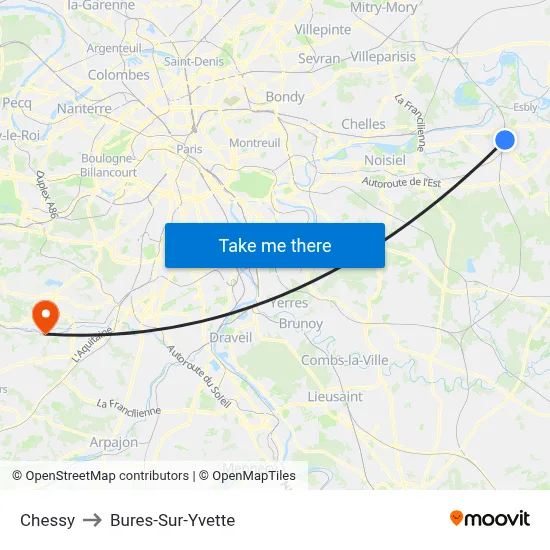 Chessy to Bures-Sur-Yvette map