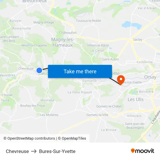 Chevreuse to Bures-Sur-Yvette map