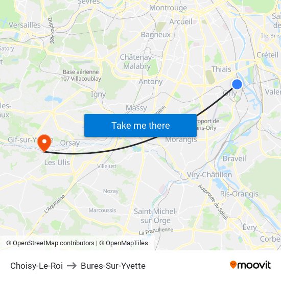 Choisy-Le-Roi to Bures-Sur-Yvette map