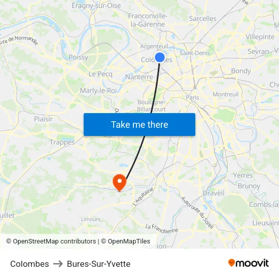 Colombes to Bures-Sur-Yvette map