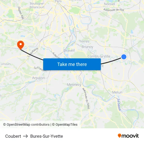 Coubert to Bures-Sur-Yvette map
