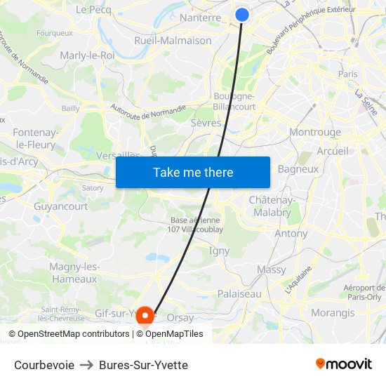 Courbevoie to Bures-Sur-Yvette map
