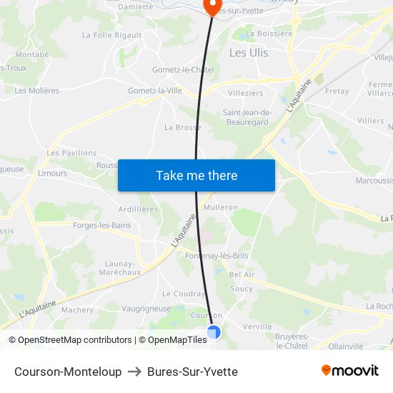 Courson-Monteloup to Bures-Sur-Yvette map