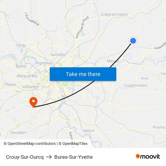 Crouy-Sur-Ourcq to Bures-Sur-Yvette map