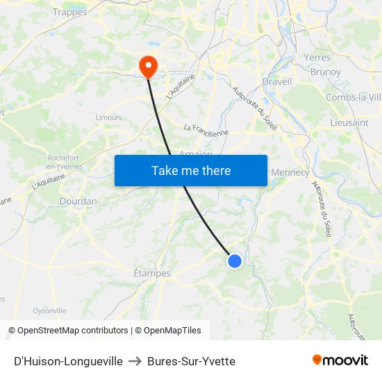 D'Huison-Longueville to Bures-Sur-Yvette map
