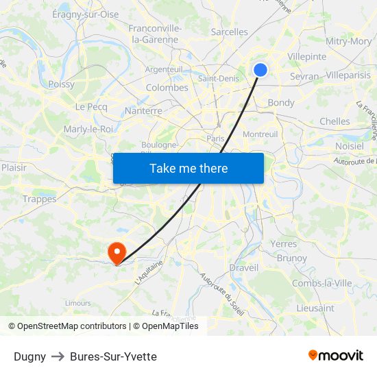 Dugny to Bures-Sur-Yvette map