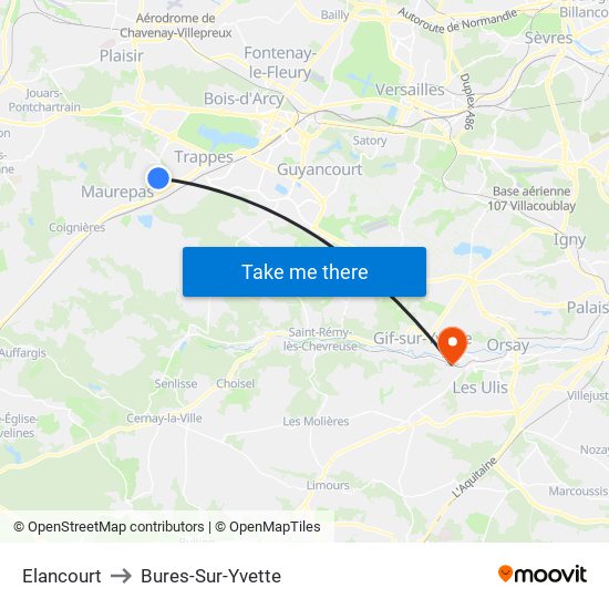 Elancourt to Bures-Sur-Yvette map