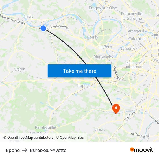 Epone to Bures-Sur-Yvette map