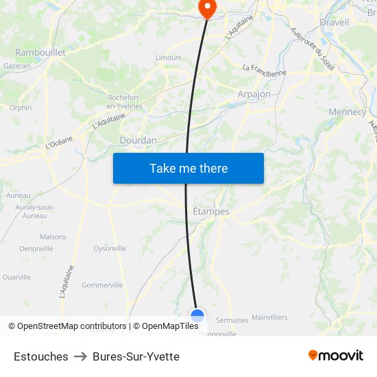 Estouches to Bures-Sur-Yvette map