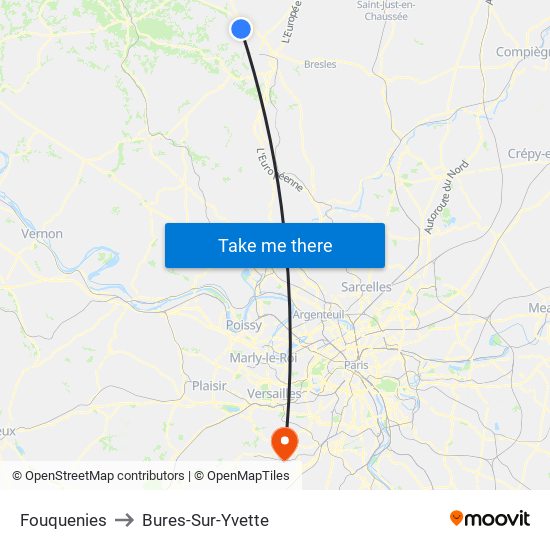 Fouquenies to Bures-Sur-Yvette map