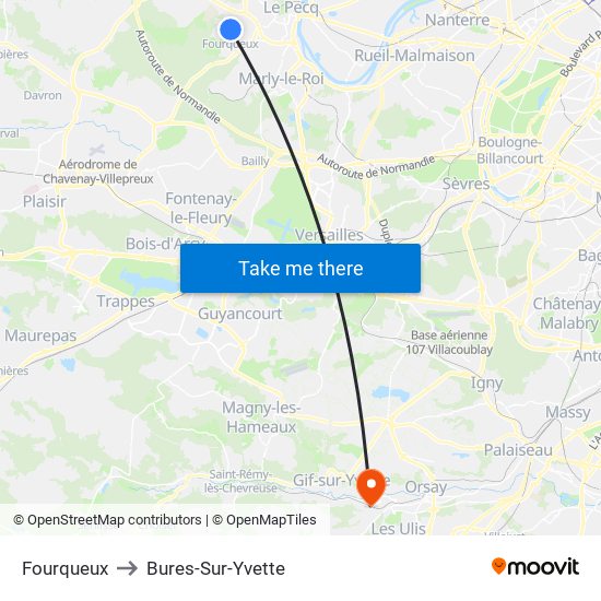 Fourqueux to Bures-Sur-Yvette map