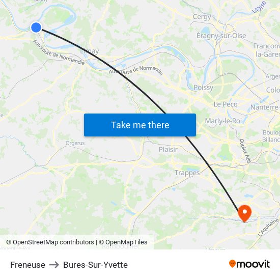 Freneuse to Bures-Sur-Yvette map