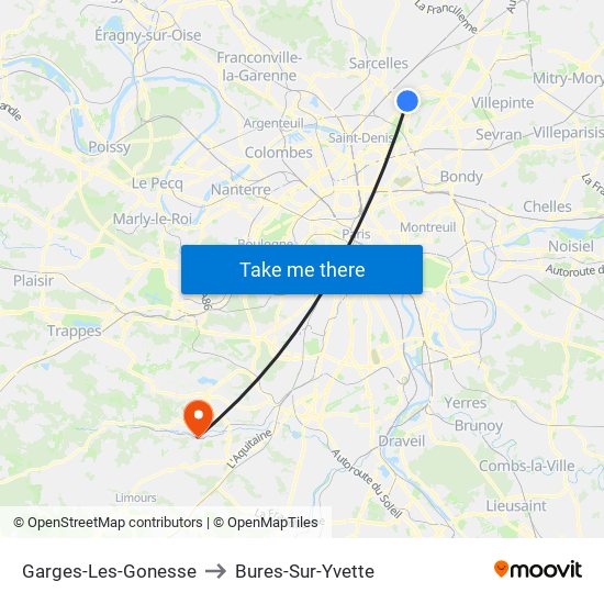 Garges-Les-Gonesse to Bures-Sur-Yvette map
