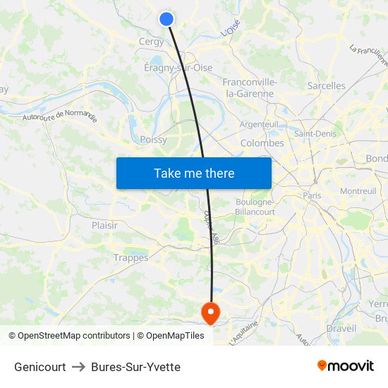 Genicourt to Bures-Sur-Yvette map