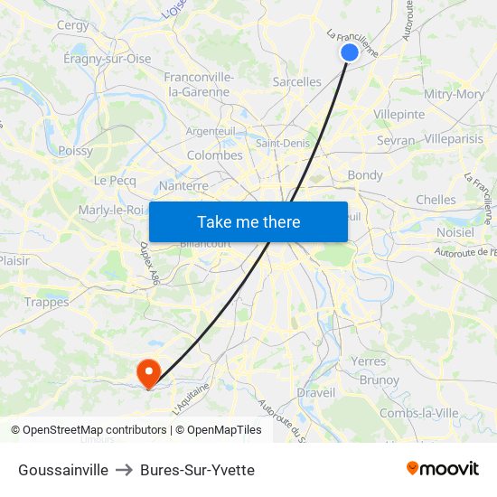 Goussainville to Bures-Sur-Yvette map