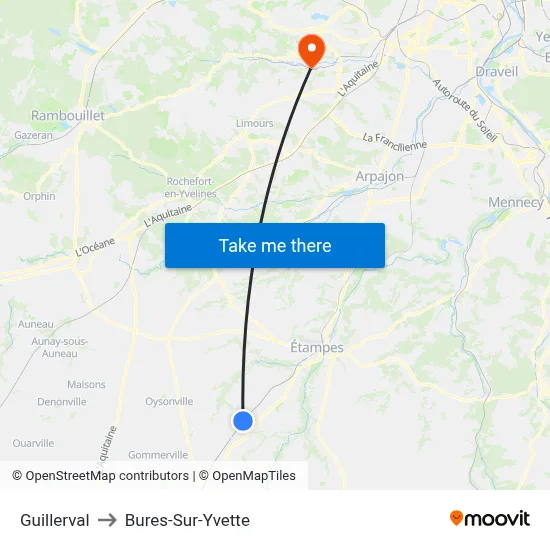 Guillerval to Bures-Sur-Yvette map