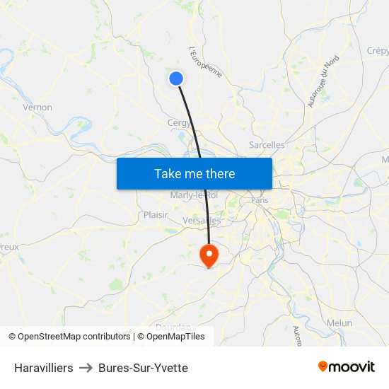 Haravilliers to Bures-Sur-Yvette map