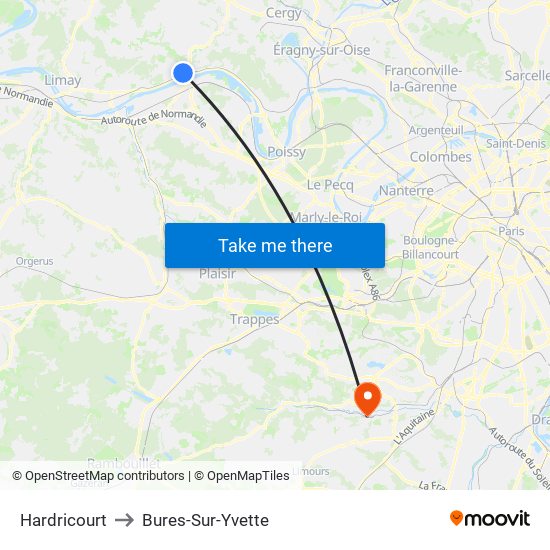 Hardricourt to Bures-Sur-Yvette map