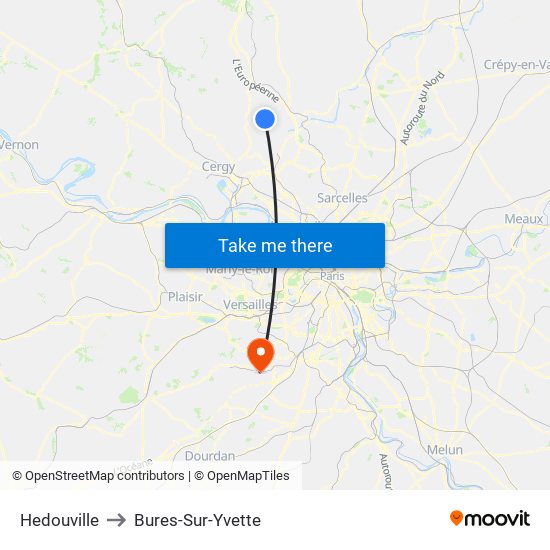 Hedouville to Bures-Sur-Yvette map