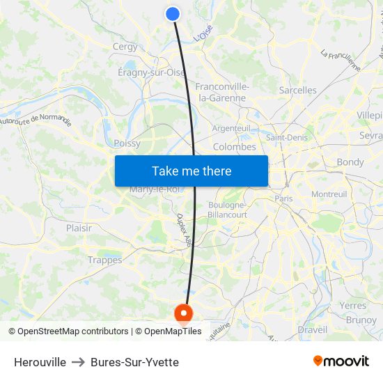 Herouville to Bures-Sur-Yvette map