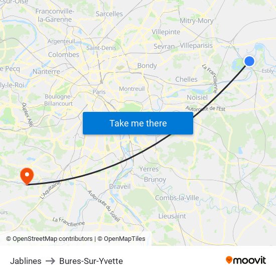 Jablines to Bures-Sur-Yvette map