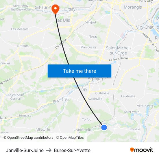 Janville-Sur-Juine to Bures-Sur-Yvette map