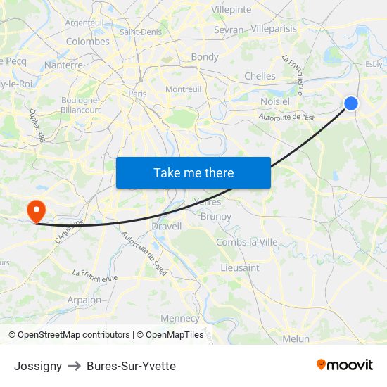 Jossigny to Bures-Sur-Yvette map