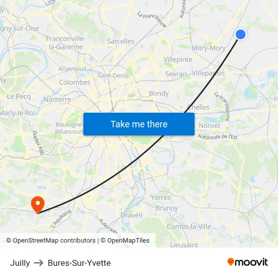 Juilly to Bures-Sur-Yvette map
