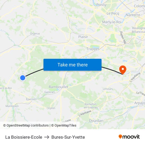 La Boissiere-Ecole to Bures-Sur-Yvette map