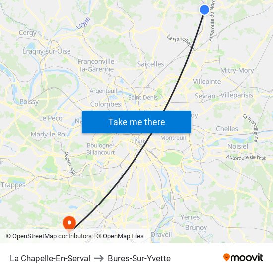 La Chapelle-En-Serval to Bures-Sur-Yvette map