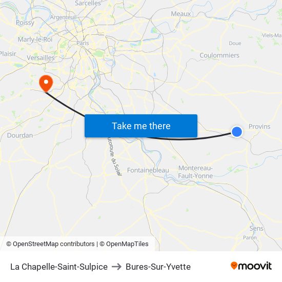 La Chapelle-Saint-Sulpice to Bures-Sur-Yvette map