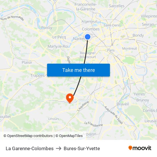 La Garenne-Colombes to Bures-Sur-Yvette map