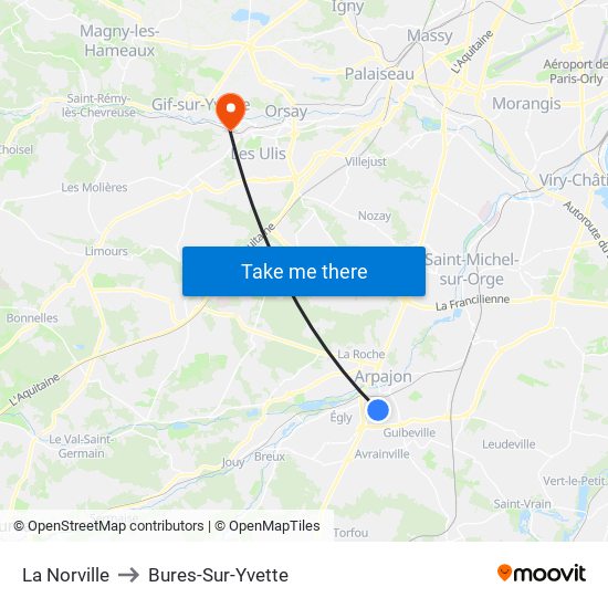 La Norville to Bures-Sur-Yvette map