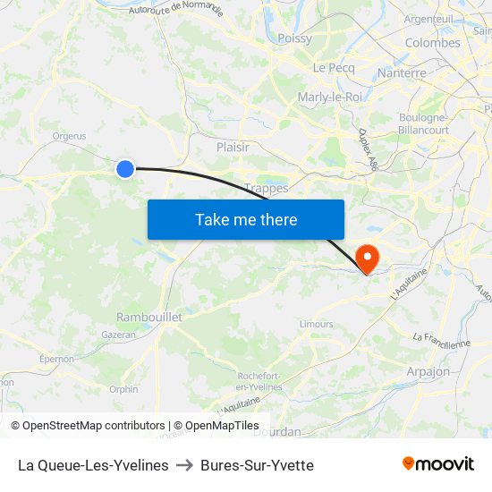 La Queue-Les-Yvelines to Bures-Sur-Yvette map