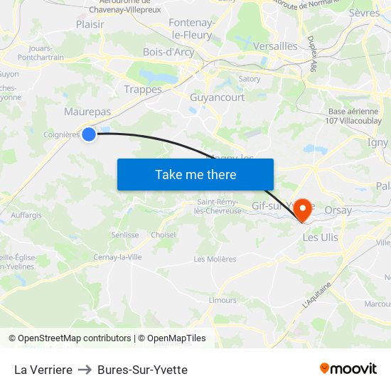 La Verriere to Bures-Sur-Yvette map