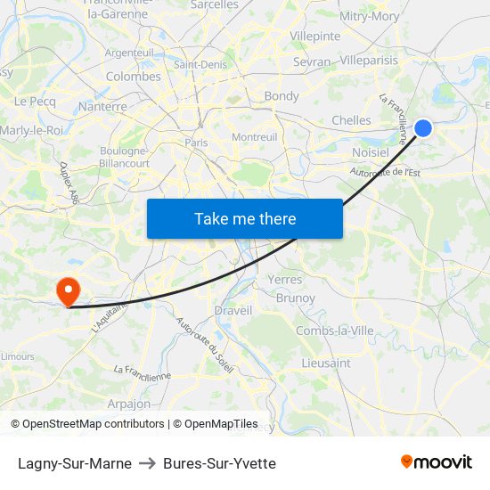 Lagny-Sur-Marne to Bures-Sur-Yvette map