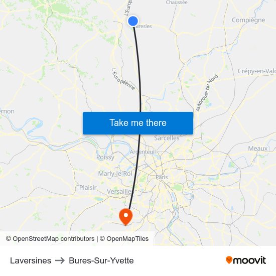 Laversines to Bures-Sur-Yvette map