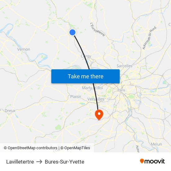 Lavilletertre to Bures-Sur-Yvette map