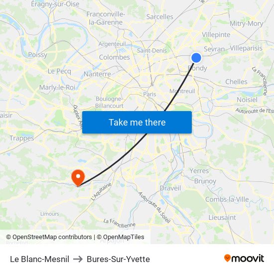 Le Blanc-Mesnil to Bures-Sur-Yvette map