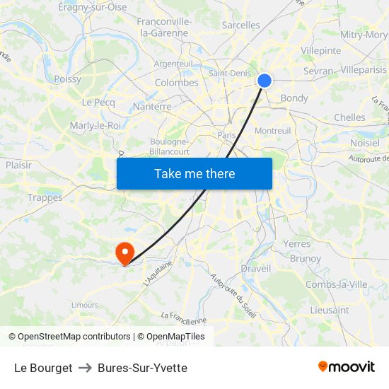 Le Bourget to Bures-Sur-Yvette map