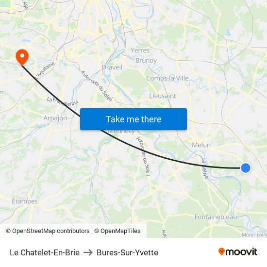 Le Chatelet-En-Brie to Bures-Sur-Yvette map