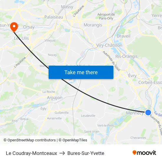 Le Coudray-Montceaux to Bures-Sur-Yvette map