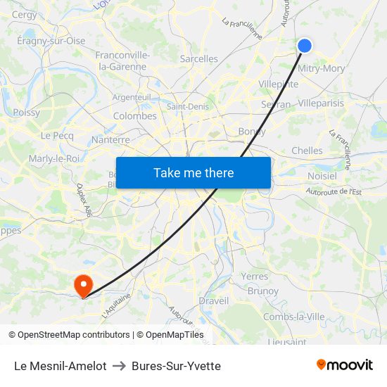 Le Mesnil-Amelot to Bures-Sur-Yvette map