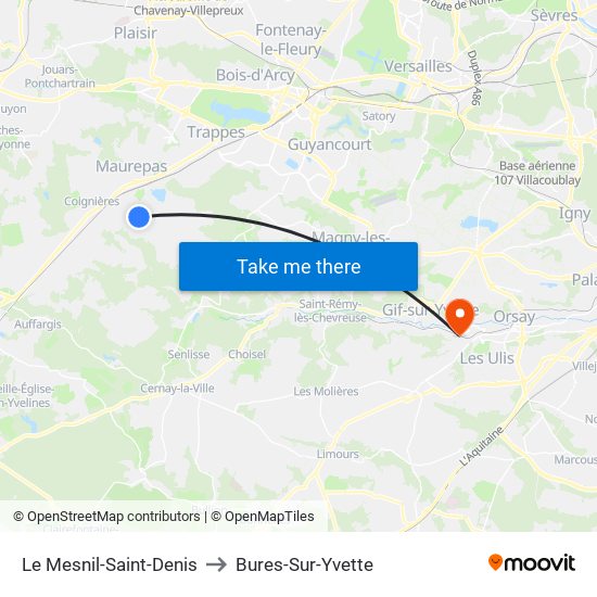 Le Mesnil-Saint-Denis to Bures-Sur-Yvette map