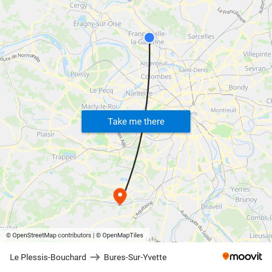 Le Plessis-Bouchard to Bures-Sur-Yvette map